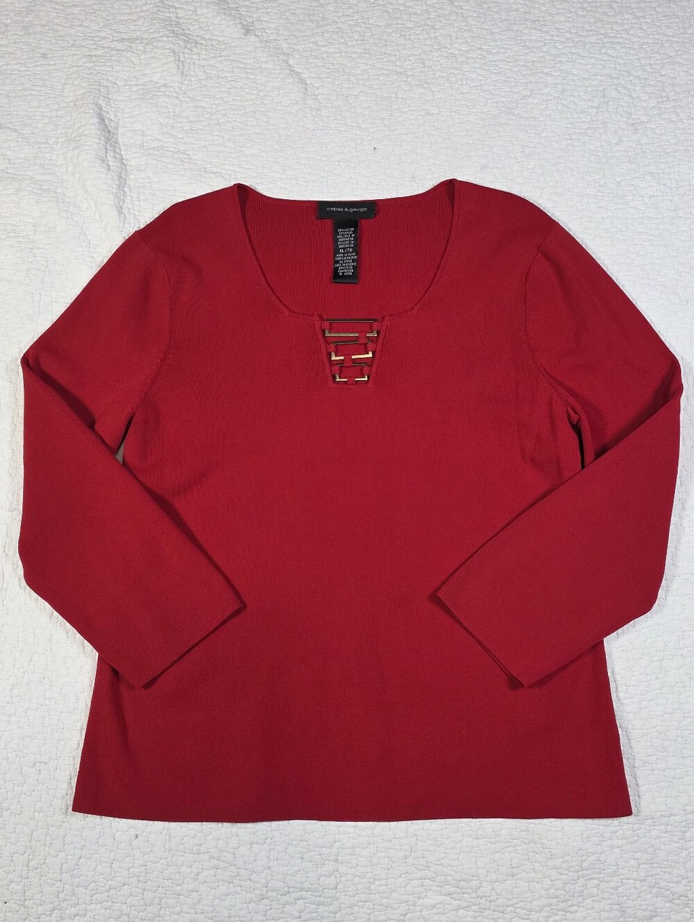Cable & Gauge Red Ribbed Scoop Neck Sweater